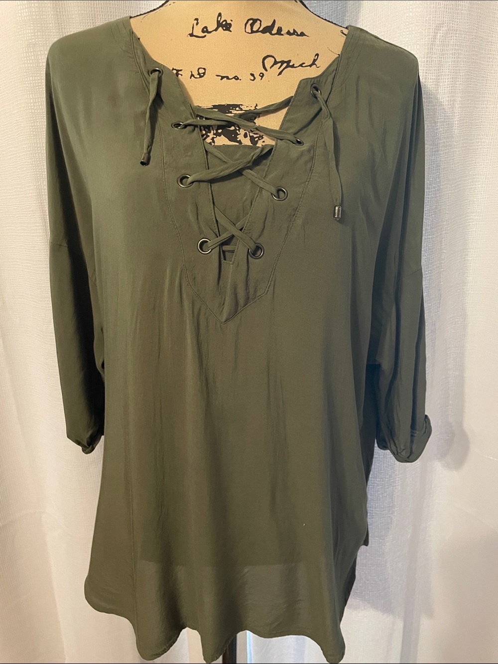 Olive Green Lace-Up Women's Top